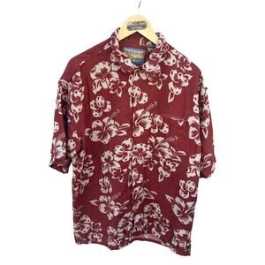 Fryday Club Men's Vintage Hawaiian Casual Shirt Floral Maroon Size LARGE